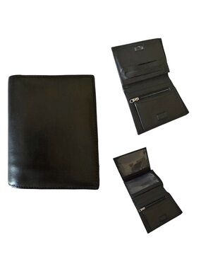 Genuine Leather Black Wallet Zipper & Cash Compartments